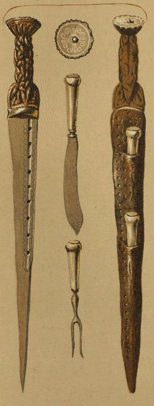 Highland dirk with its knife, fork and sheath