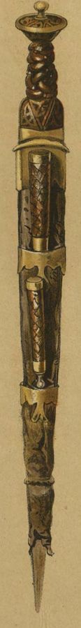 Highland dirk in its sheath with knife and fork