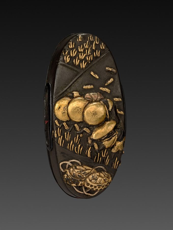Sword-Hilt Pommel (Kashira) with Rice Cultivation