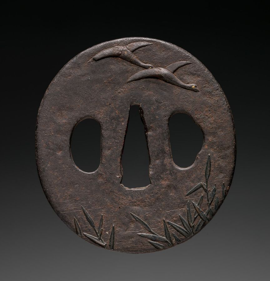 Sword Guard (Tsuba) with Reeds and Geese