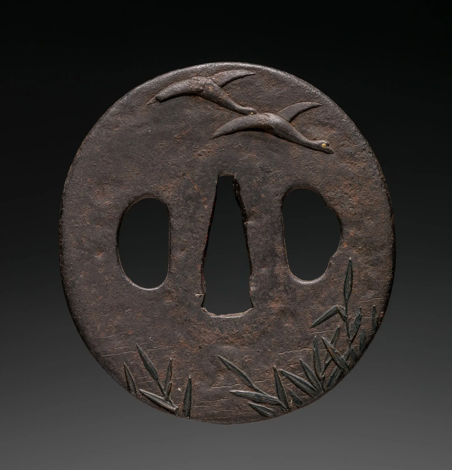 Sword Guard (Tsuba) with Reeds and Geese