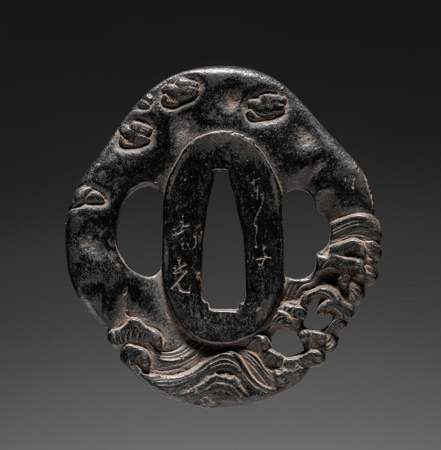 Sword Guard (Tsuba) with Plovers in Waves