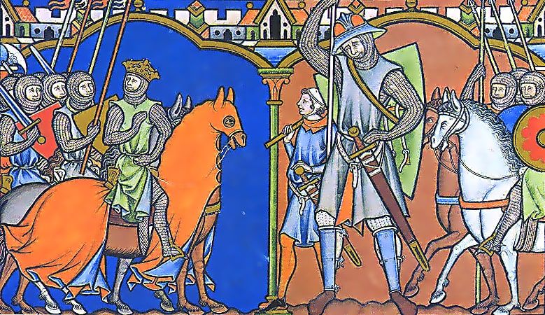 Goliath challenges the Israelites (Maciejowski Bible)