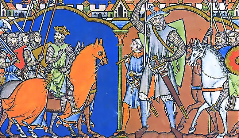 Goliath challenges the Israelites (Maciejowski Bible)