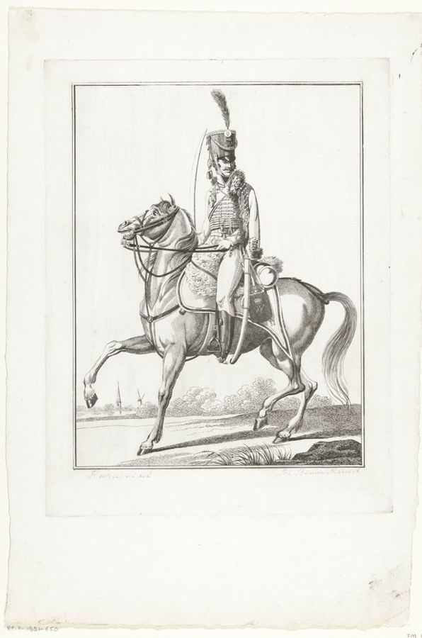 Huzaar te paard met sabel