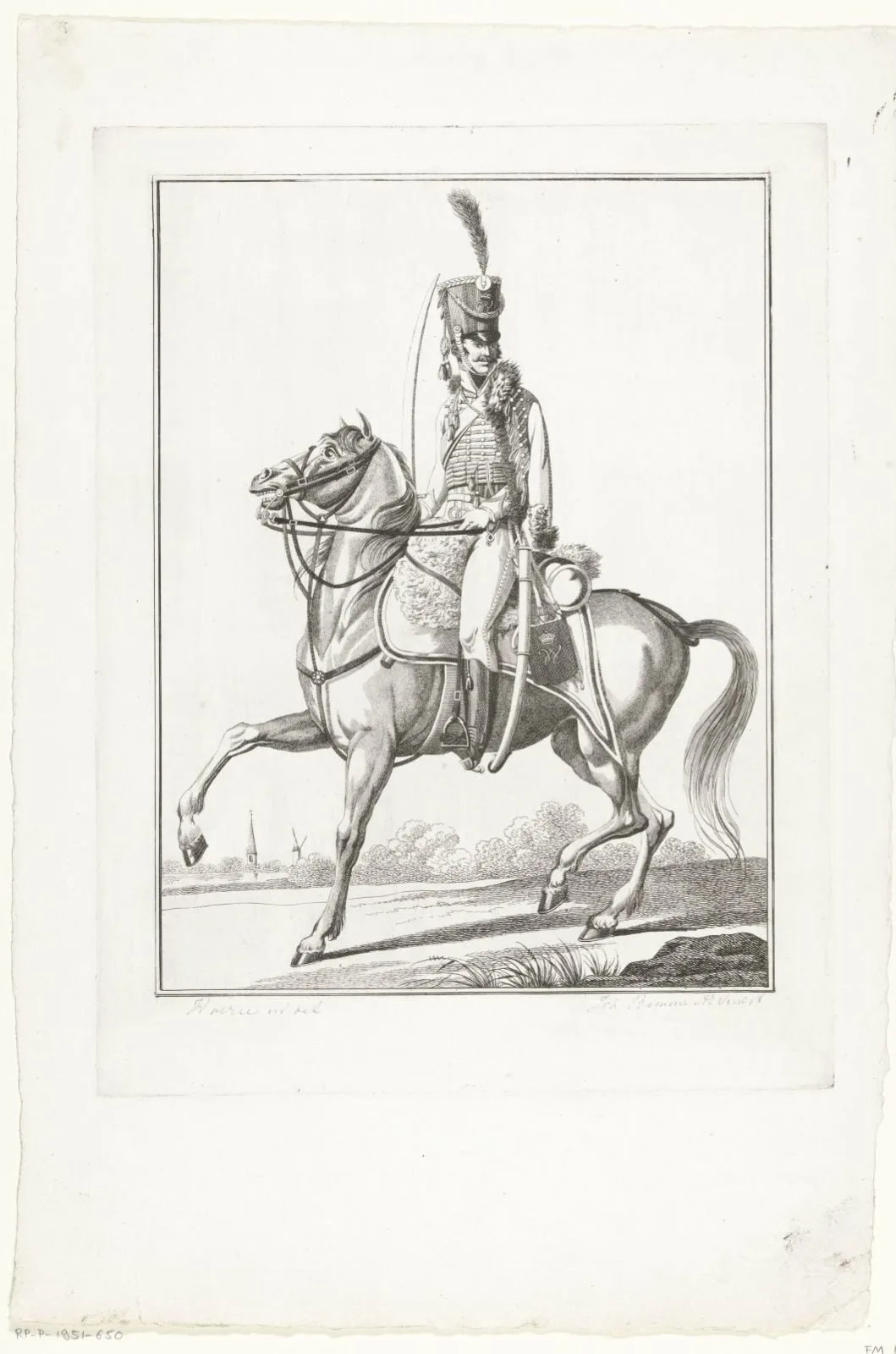 Huzaar te paard met sabel