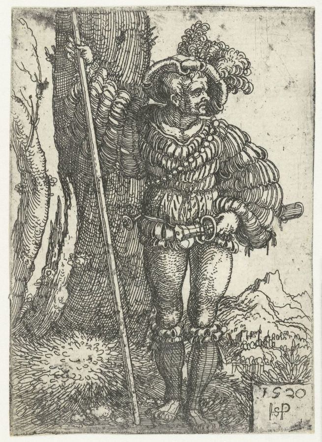 Landsknecht staand bij een boom