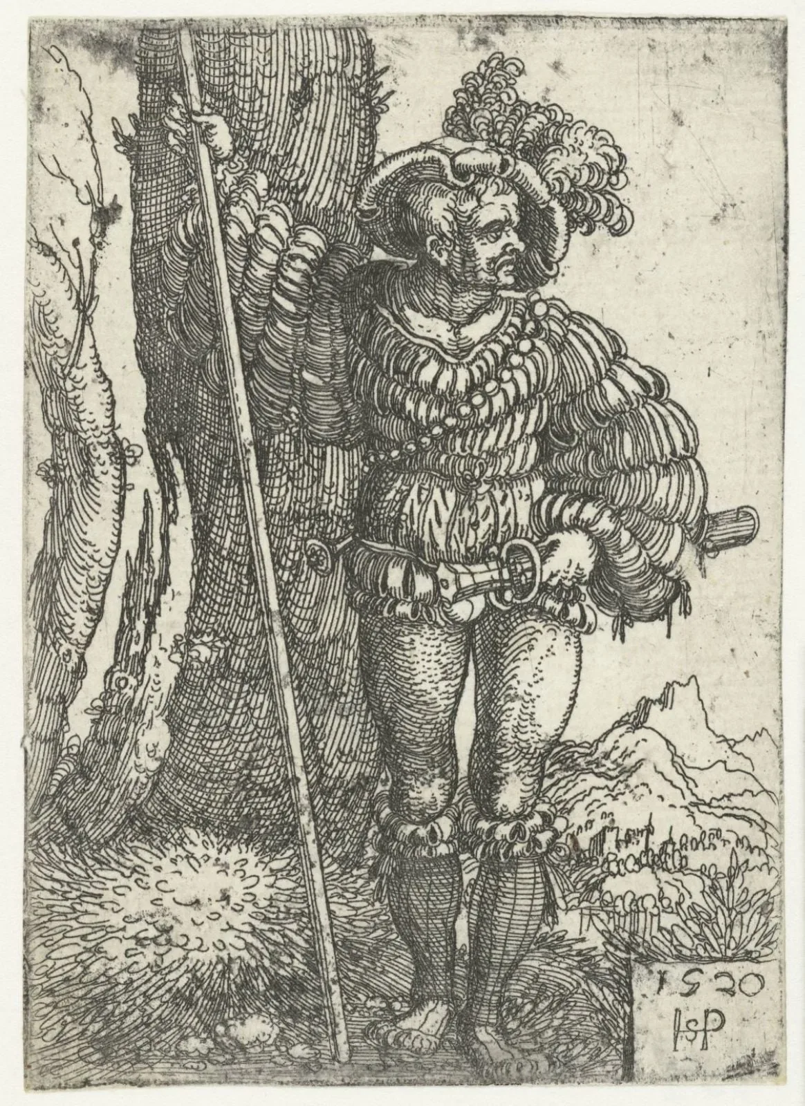Landsknecht staand bij een boom